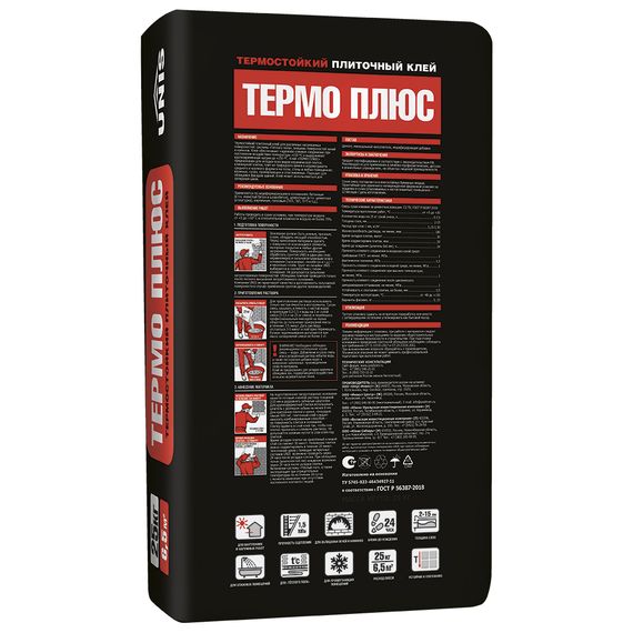 Клей для плитки Юнис Термо ПЛЮС для внутренних и наружных работ, 25 кг, термостойкий, изображение 2